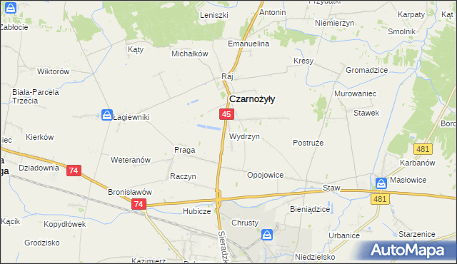 mapa Wydrzyn gmina Czarnożyły, Wydrzyn gmina Czarnożyły na mapie Targeo