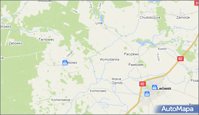 mapa Wymyślanka gmina Lwówek, Wymyślanka gmina Lwówek na mapie Targeo