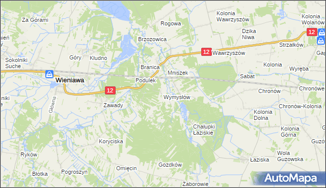 mapa Wymysłów gmina Wolanów, Wymysłów gmina Wolanów na mapie Targeo