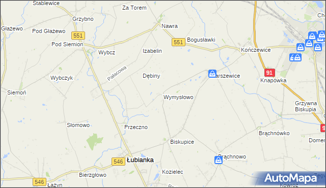 mapa Wymysłowo gmina Łubianka, Wymysłowo gmina Łubianka na mapie Targeo