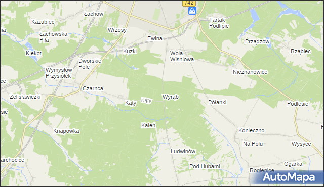 mapa Wyrąb gmina Włoszczowa, Wyrąb gmina Włoszczowa na mapie Targeo