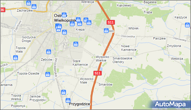 mapa Wysocko Wielkie, Wysocko Wielkie na mapie Targeo