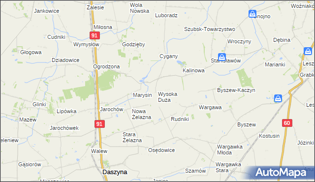 mapa Wysoka Duża gmina Kutno, Wysoka Duża gmina Kutno na mapie Targeo