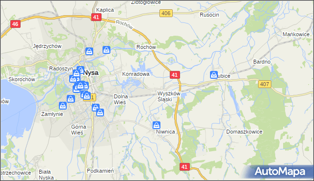 mapa Wyszków Śląski, Wyszków Śląski na mapie Targeo