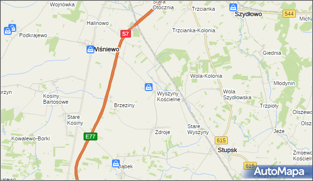 mapa Wyszyny Kościelne, Wyszyny Kościelne na mapie Targeo