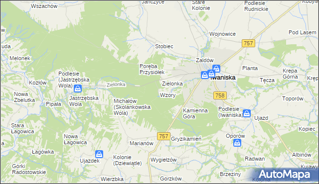 mapa Wzory gmina Iwaniska, Wzory gmina Iwaniska na mapie Targeo
