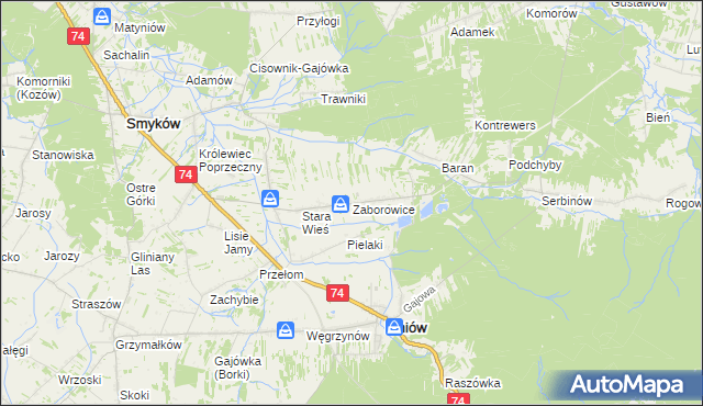 mapa Zaborowice gmina Mniów, Zaborowice gmina Mniów na mapie Targeo