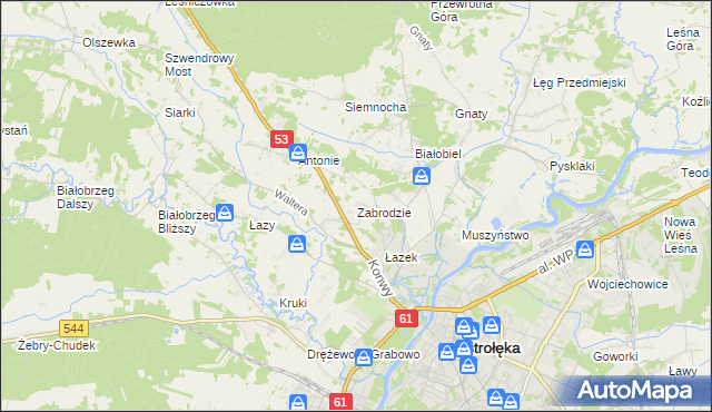 mapa Zabrodzie gmina Olszewo-Borki, Zabrodzie gmina Olszewo-Borki na mapie Targeo