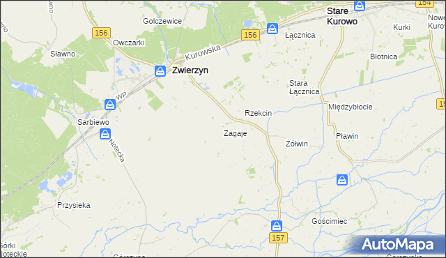 mapa Zagaje gmina Zwierzyn, Zagaje gmina Zwierzyn na mapie Targeo