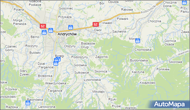 mapa Zagórnik gmina Andrychów, Zagórnik gmina Andrychów na mapie Targeo