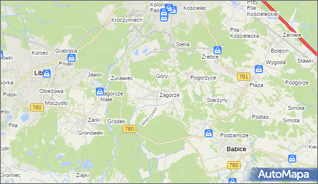 mapa Zagórze gmina Babice, Zagórze gmina Babice na mapie Targeo