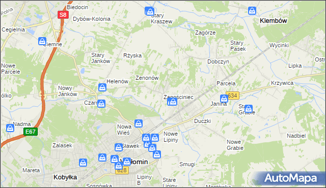 mapa Zagościniec gmina Wołomin, Zagościniec gmina Wołomin na mapie Targeo