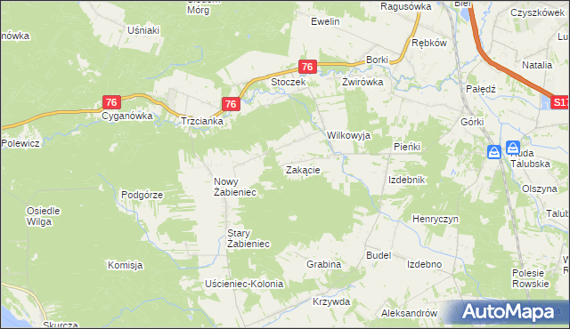 mapa Zakącie gmina Garwolin, Zakącie gmina Garwolin na mapie Targeo