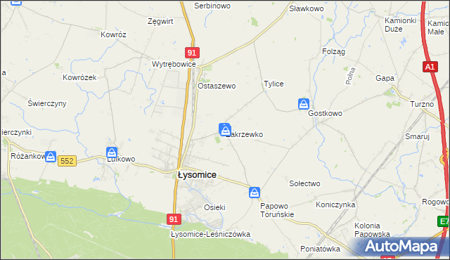 mapa Zakrzewko gmina Łysomice, Zakrzewko gmina Łysomice na mapie Targeo