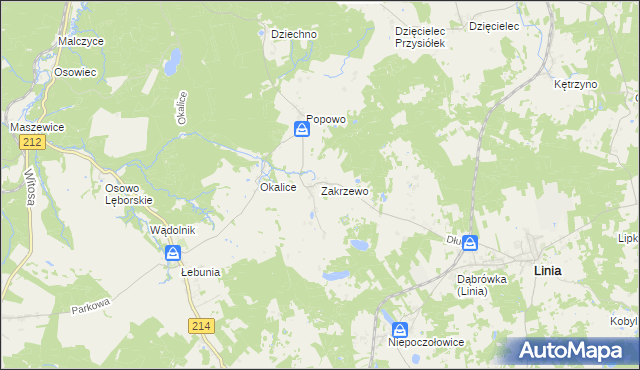 mapa Zakrzewo gmina Linia, Zakrzewo gmina Linia na mapie Targeo