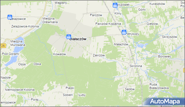 mapa Zakrzów gmina Białaczów, Zakrzów gmina Białaczów na mapie Targeo