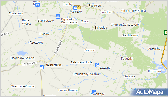 mapa Zalesice gmina Wierzbica, Zalesice gmina Wierzbica na mapie Targeo