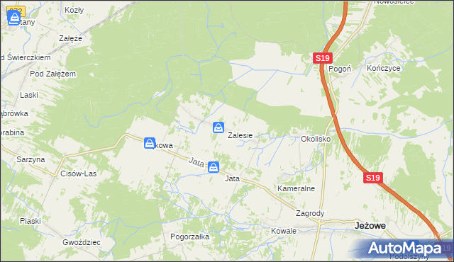 mapa Zalesie gmina Jeżowe, Zalesie gmina Jeżowe na mapie Targeo