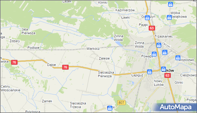 mapa Zalesie gmina Łuków, Zalesie gmina Łuków na mapie Targeo
