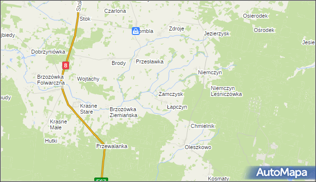 mapa Zamczysk gmina Czarna Białostocka, Zamczysk gmina Czarna Białostocka na mapie Targeo