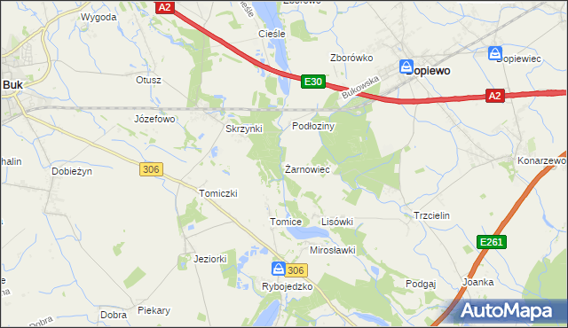 mapa Żarnowiec gmina Dopiewo, Żarnowiec gmina Dopiewo na mapie Targeo