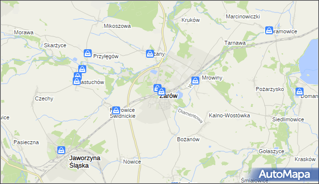 mapa Żarów powiat świdnicki, Żarów powiat świdnicki na mapie Targeo