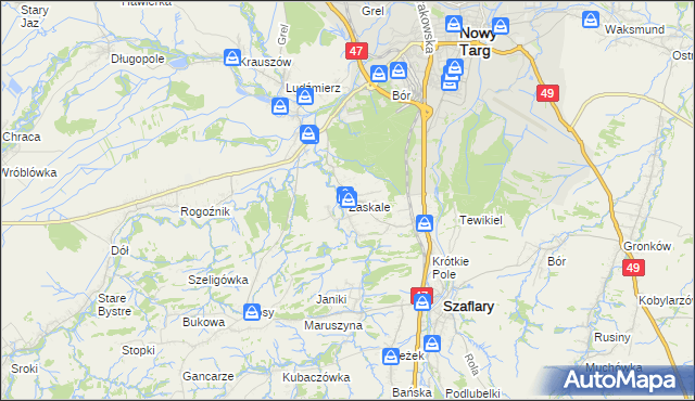 mapa Zaskale gmina Szaflary, Zaskale gmina Szaflary na mapie Targeo