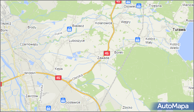 mapa Zawada gmina Turawa, Zawada gmina Turawa na mapie Targeo