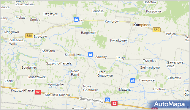 mapa Zawady gmina Kampinos, Zawady gmina Kampinos na mapie Targeo