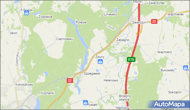 mapa Zduny gmina Starogard Gdański, Zduny gmina Starogard Gdański na mapie Targeo