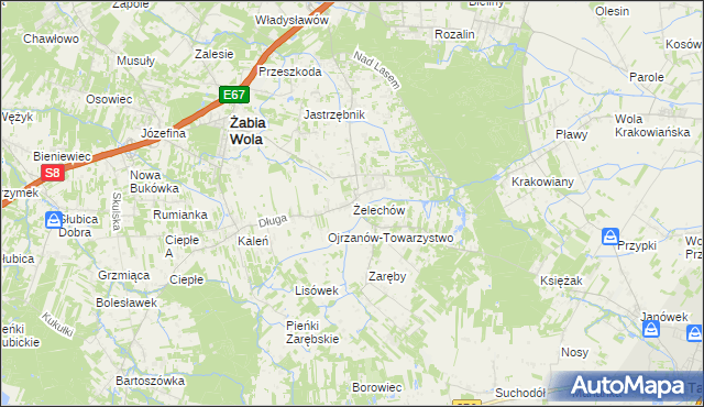mapa Żelechów gmina Żabia Wola, Żelechów gmina Żabia Wola na mapie Targeo