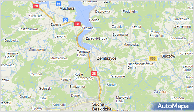 mapa Zembrzyce, Zembrzyce na mapie Targeo