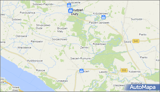 mapa Żerniki gmina Brudzeń Duży, Żerniki gmina Brudzeń Duży na mapie Targeo