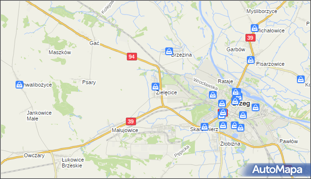 mapa Zielęcice gmina Skarbimierz, Zielęcice gmina Skarbimierz na mapie Targeo