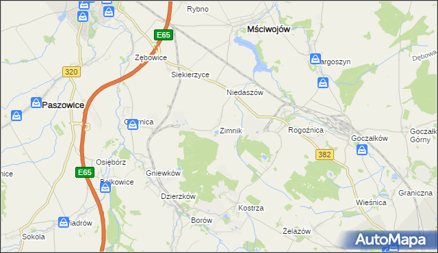 mapa Zimnik gmina Mściwojów, Zimnik gmina Mściwojów na mapie Targeo
