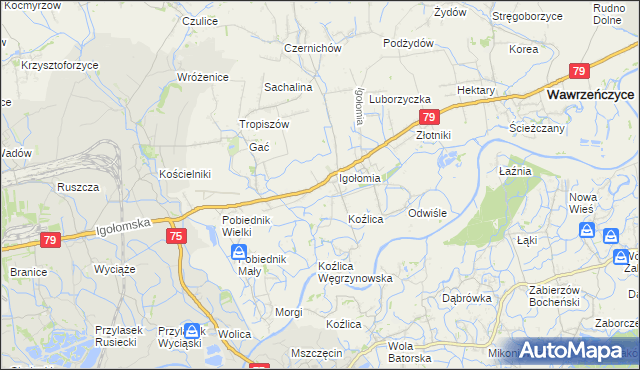 mapa Zofipole gmina Igołomia-Wawrzeńczyce, Zofipole gmina Igołomia-Wawrzeńczyce na mapie Targeo