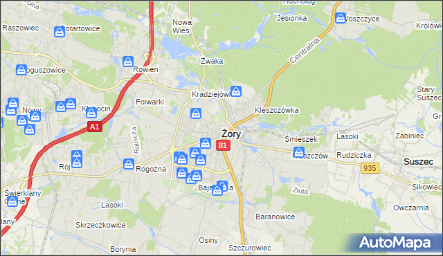 mapa Żor, Żory na mapie Targeo