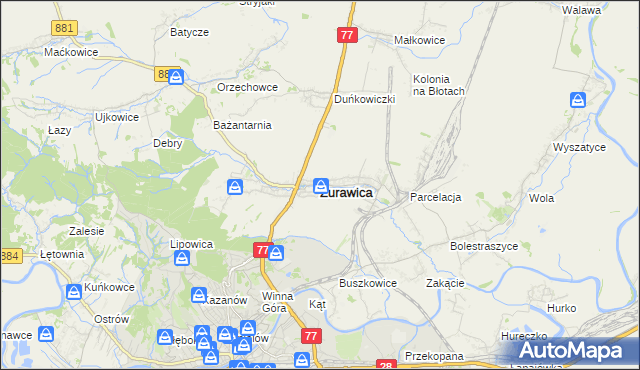 mapa Żurawica powiat przemyski, Żurawica powiat przemyski na mapie Targeo