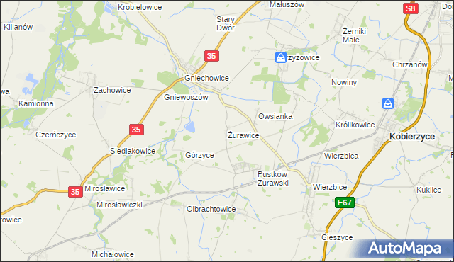 mapa Żurawice gmina Kobierzyce, Żurawice gmina Kobierzyce na mapie Targeo