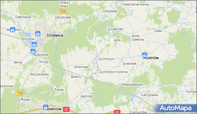 mapa Zychorzyn, Zychorzyn na mapie Targeo