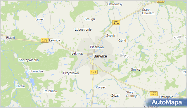 mapa Barwice, Barwice na mapie Targeo