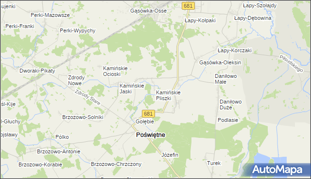 mapa Kamińskie Pliszki, Kamińskie Pliszki na mapie Targeo