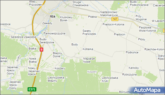 mapa Kotlarka gmina Iłża, Kotlarka gmina Iłża na mapie Targeo