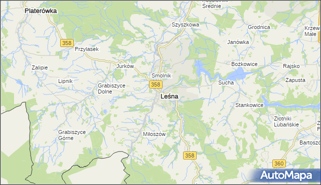 mapa Leśna powiat lubański, Leśna powiat lubański na mapie Targeo