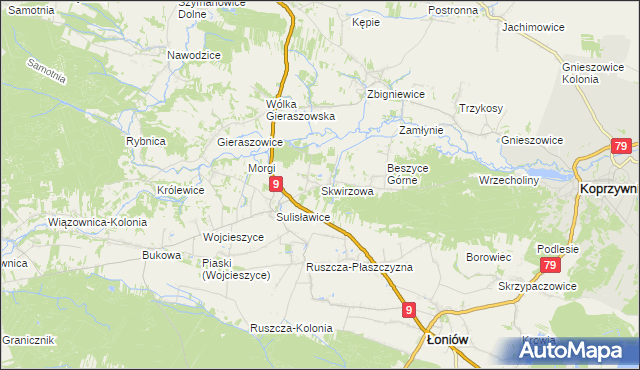 mapa Skwirzowa, Skwirzowa na mapie Targeo