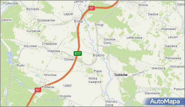 mapa Brzeźno gmina Sobków, Brzeźno gmina Sobków na mapie Targeo