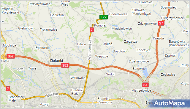 mapa Węgrzce gmina Zielonki, Węgrzce gmina Zielonki na mapie Targeo