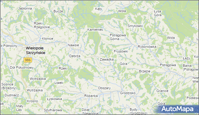 mapa Zawadka gmina Strzyżów, Zawadka gmina Strzyżów na mapie Targeo