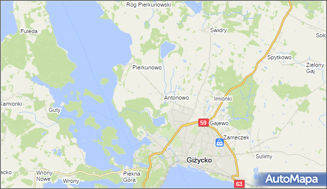 mapa Antonowo gmina Giżycko, Antonowo gmina Giżycko na mapie Targeo