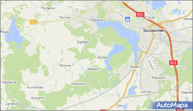 mapa Janowo gmina Szczecinek, Janowo gmina Szczecinek na mapie Targeo